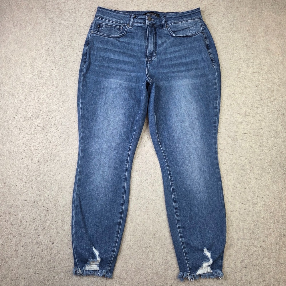 Judy Blue Womens 14W Skinny Fit Jeans JB88425 Blue Denim Frayed Hem Boho Preppy